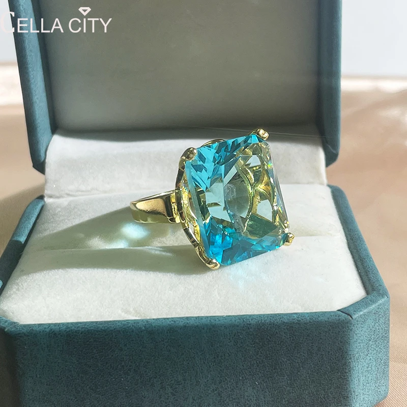 

Cellacity Silver 925 Jewelry Rings For Charm Lady With Big Square Blue Topal Gemstones Women Party Wholesale Gift Size 6-10