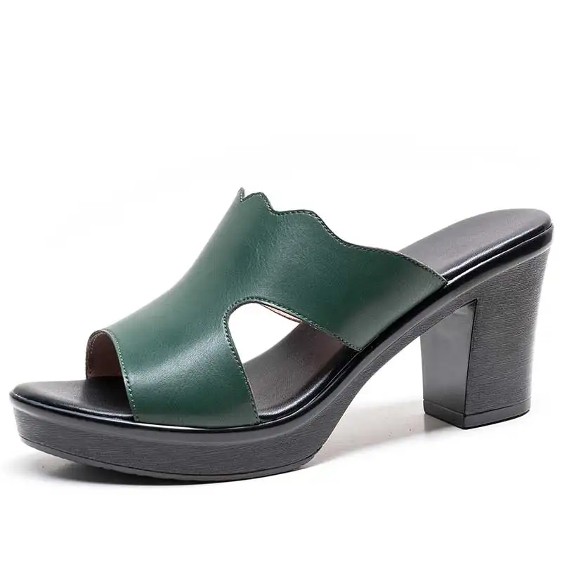 Женские летние тапки GKTINOO туфли из натуральной кожи на высоком каблуке с открытым