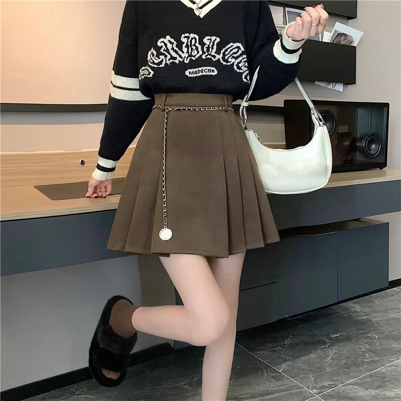 Коричневая Женская осенне-зимняя маленькая плиссированная юбка новый дизайн 2021