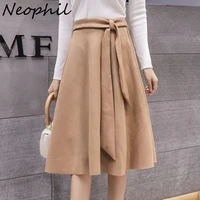 neophil 2022 winter women fashion suede midi skirts high waist bow sashes flare a line pleated casual elegant female skirt s9924