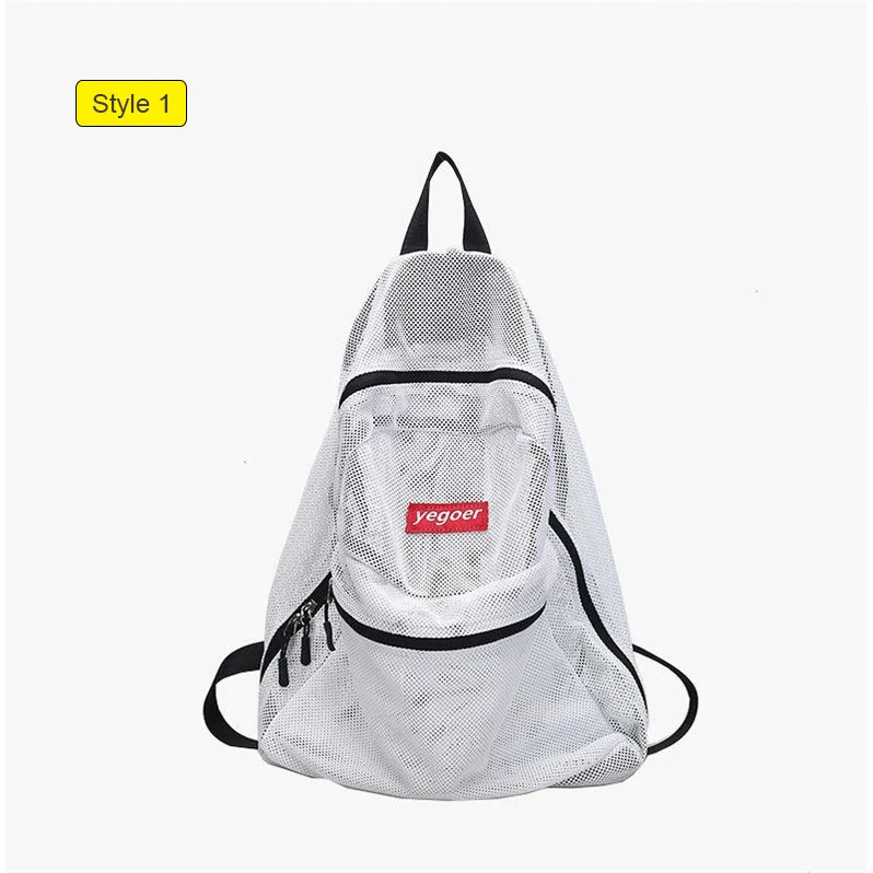 Style 1 White Яркий цвет, прозрачный сетчатый пляжный рюкзак на плечо для девочек-подростков, летняя складная сумка для хранения, женская сумка Tas XA565WD - Цвет: Style 1 White
