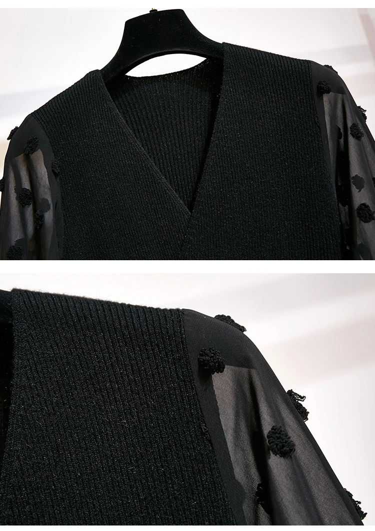 Willstage, L-4XL, плюс размер, трикотажное платье, шифон, рукав-фонарик, пэчворк, плиссированные платья, для женщин, талия, бант, на шнуровке, негабаритный
