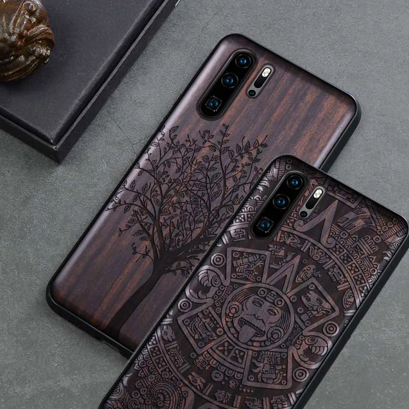 

Чехол для Huawei P30, роскошный черный чехол из эбенового дерева для Huawei p30 Pro, 3D резной деревянный силиконовый чехол для Huawei P30 Pro