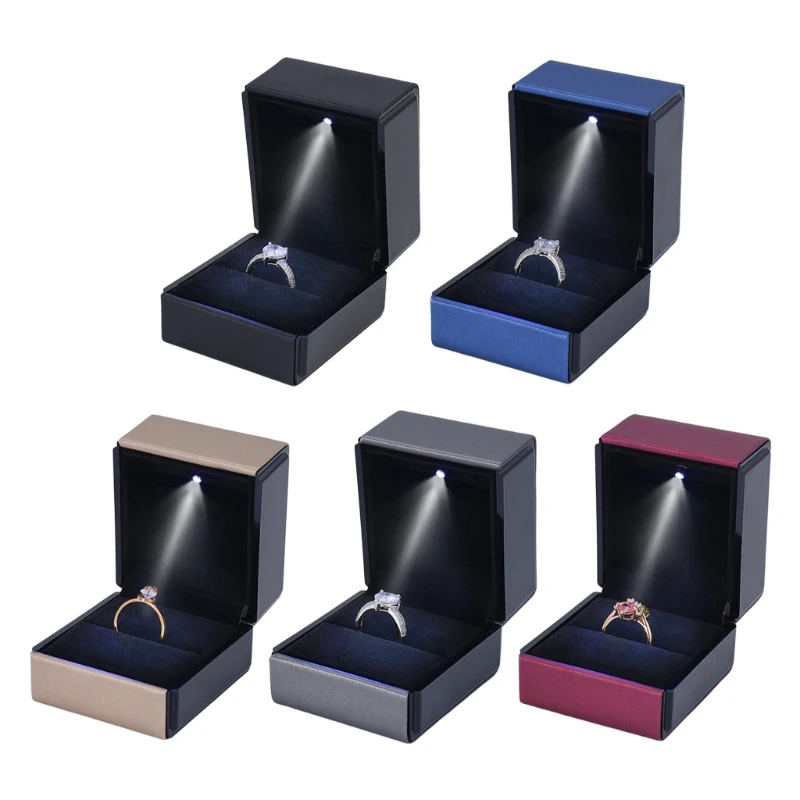 

LED Lighted Earring Ring Gift Box Jewelry Display Holder Wedding Engagement Ring Case