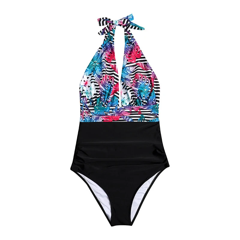 

Hanging Strap Backless Deep V Neck Bikinis Women One Piece Swimsuit Set Push Up Swimwear Female 2021 New Swim Bathing Suits