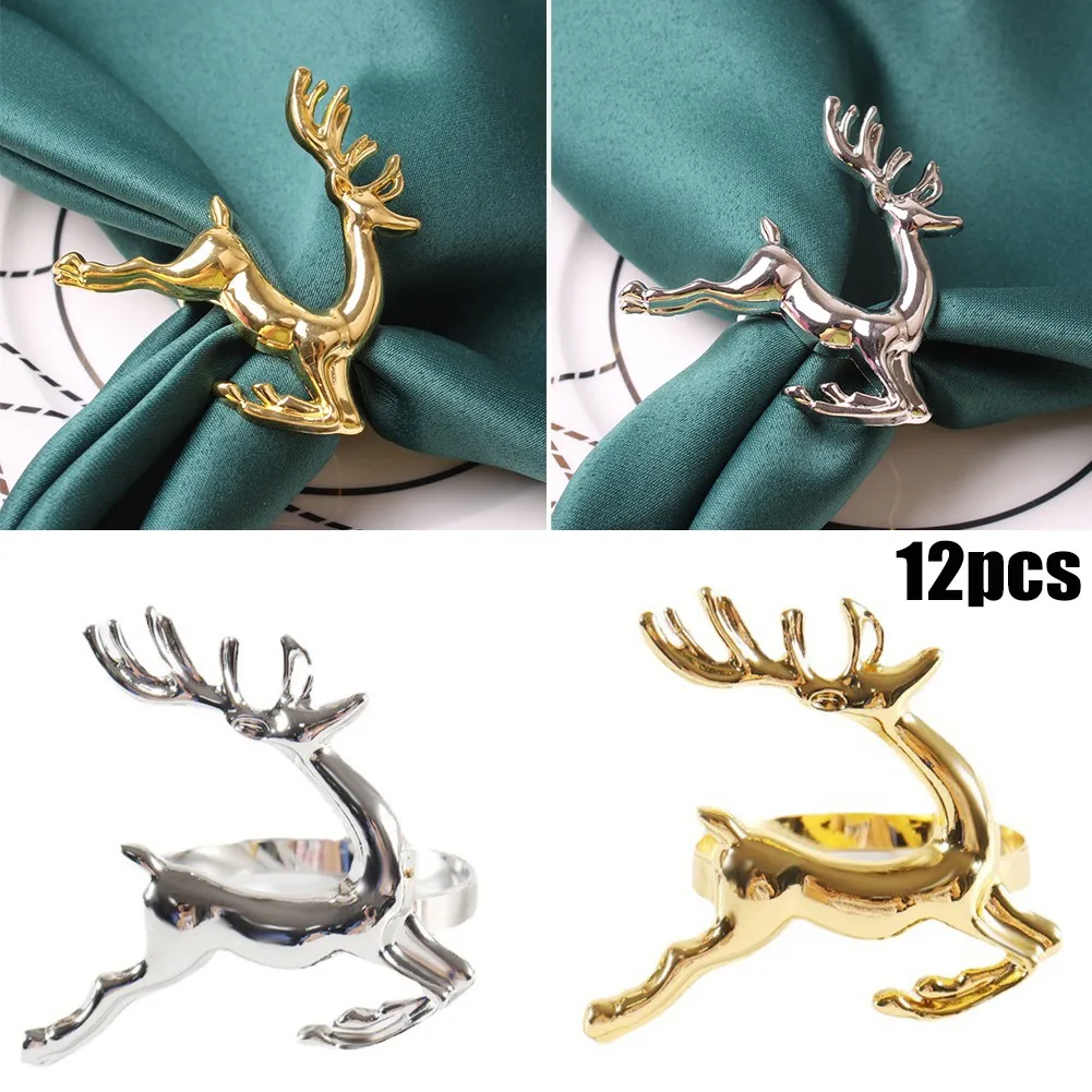 

12pcs Animal Napkin Rings Silver Gold Elk Chic Napkin Decor Holidays Wedding Parties Dinners Napkin Buckle New Year Gifts
