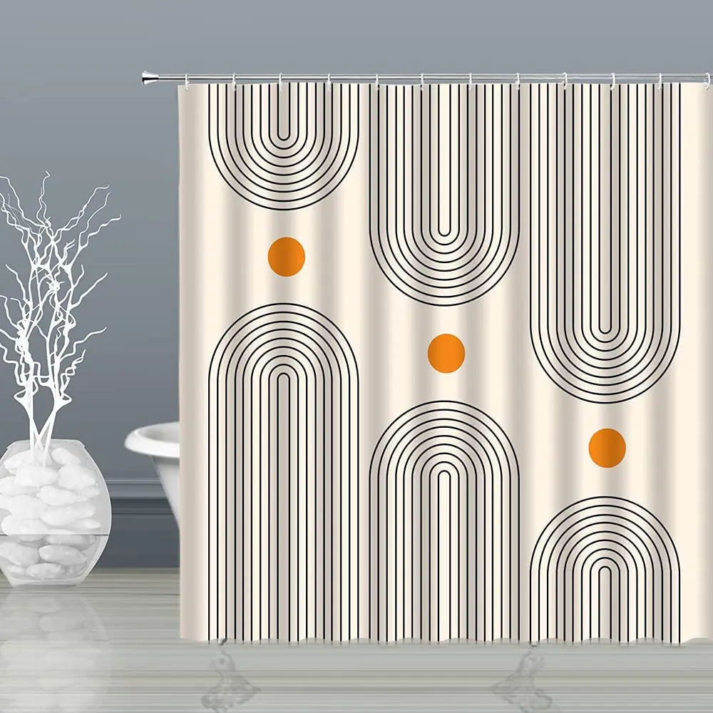 

Abstract Mid Century Shower Curtain Arch Sun Moon Minimalist Geometric Curve Stripes Fabric Christmas Landscape Bth Curtain Hook