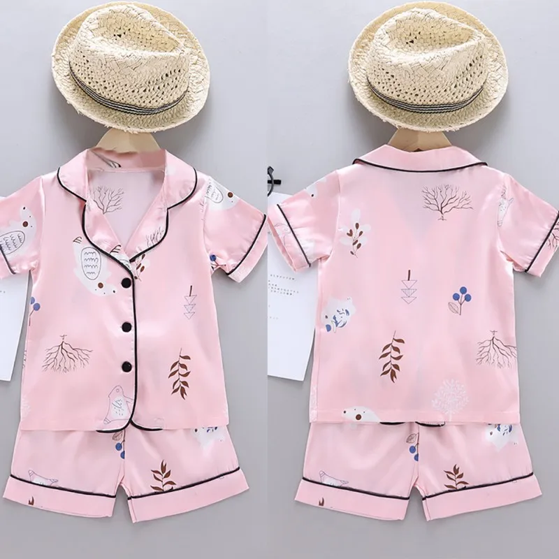 

Summer Girl Pajamas Summer Short Sleeve Children's Set Girl Sleepwear Sets Cartoon Bear Cotton Pajamas Suit9