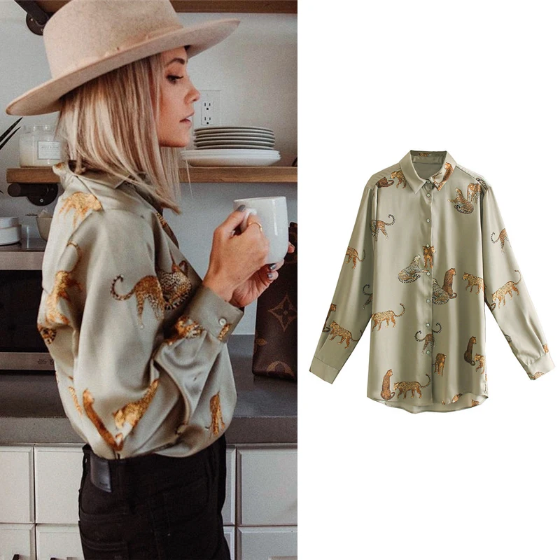 

women satin blouse long sleeve zebra print shirts vintage office ladies tops femme chandails za 2020 fashion blusa de mujer ins