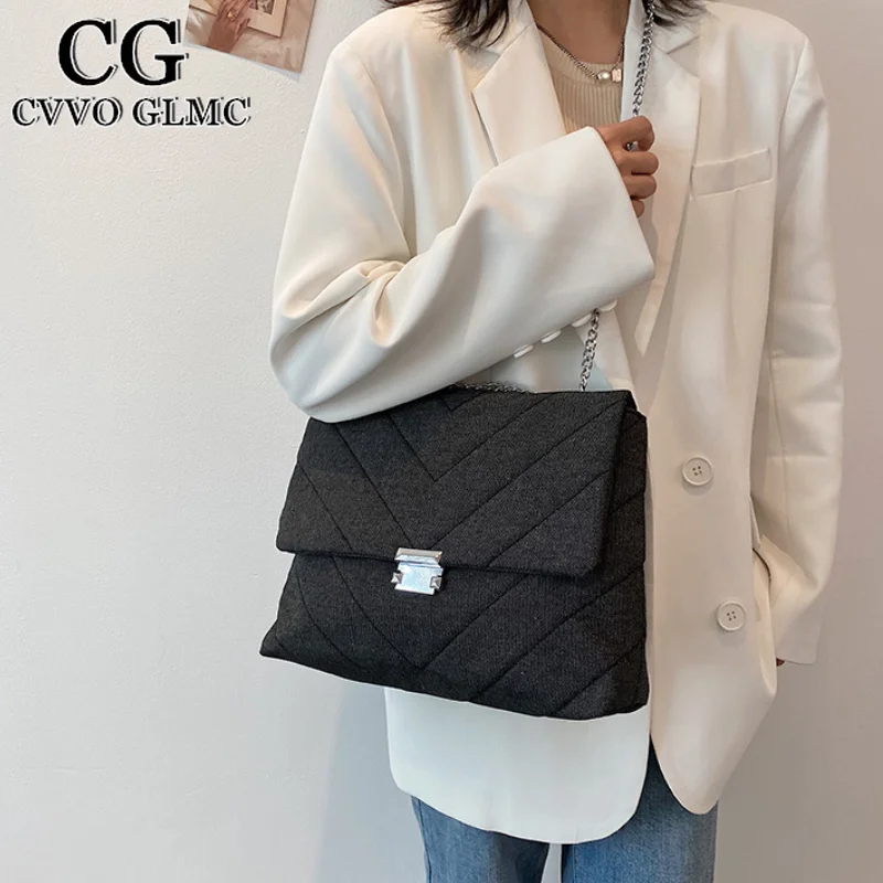

Cvvo Glmc Women Bag Brand Blue Denim Women Shoulder Bags Metal Chain High Quality Canvas Crossbody Bag Lady Satchel Handbag