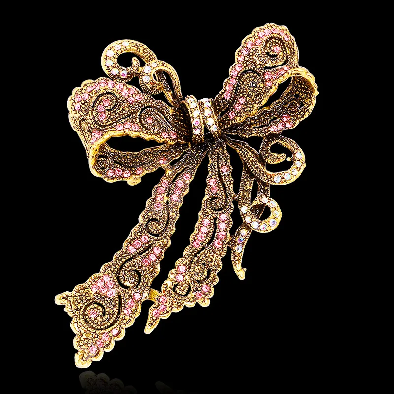 

Cute Female Crystal Bowknot Brooch Luxury Gold Color Jewelry Brooches For Women Charm Rainbow Zircon Pin Dress Coat Accessories