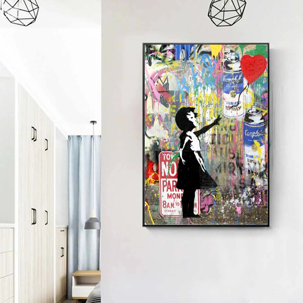 Граффити художественные картины девушка гонящая шары улица Холст Картина