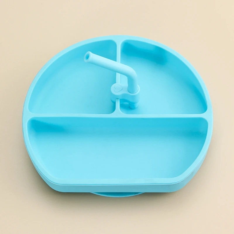 

5 PCS Baby Silicone Dish Set Feeding Tableware for Baby Kitchenware with Spoon Fork Smile Face Plate Bib Straw H055