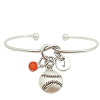 baseball vintage retro creative initial letter monogram birthstone adjustable bracelet fashion jewelry women gift pendant