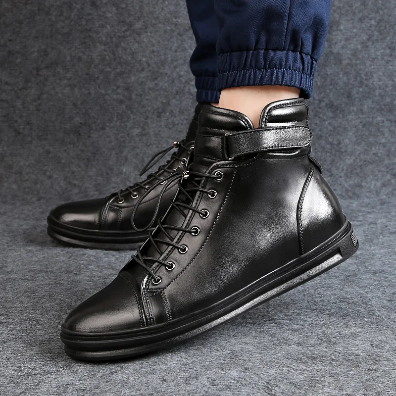 Beli Sepatu Kasual Pria Ukuran Besar 38-48 Sepatu Musim Dingin Atas Kulit Asli Sepatu Bot Pergelangan Kaki Berenda Sepatu Musim Dingin Untuk Pria Alas Kaki Hangat
