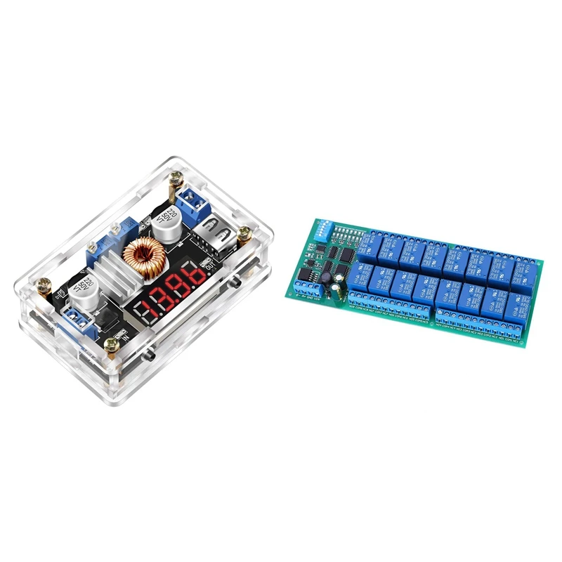 

DC-DC понижающий, модуль питания LM2596, понижающий преобразователь постоянного тока и 16-канальный релейный модуль RS485 12 В постоянного тока, Modbus ...