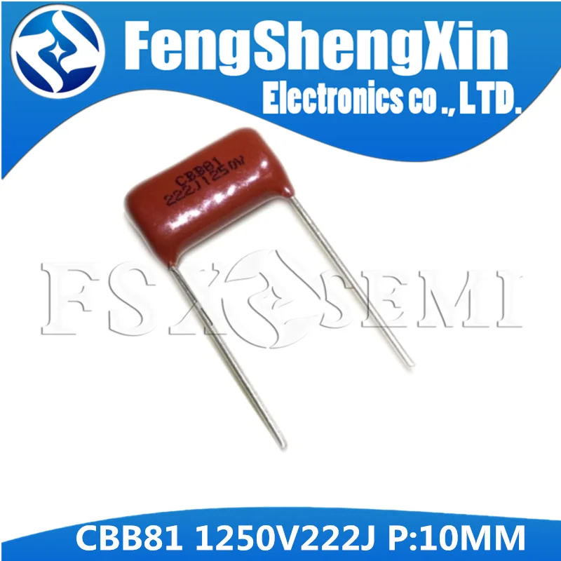

10PCS CBB81 Polypropylene film capacitor CBB81 1250V222J 2.2NF 0.0022UF P=10MM 5%