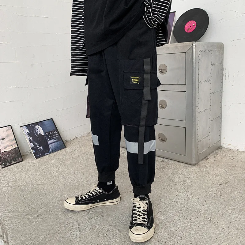 Уличная Хип-хоп мужские беговые черные с боковыми карманами фитнес-стиль Мужские