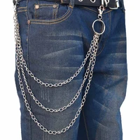 3 layer rock punk hook trousers pant waist link metal wallet chain big ring keychains men jewelry