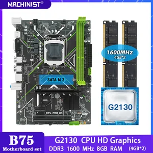 machinist b75 motherboard lga 1155 set kit with intel g2130 processor ddr3 8gb24g ram memory integrated graphics b75 pro u5 free global shipping