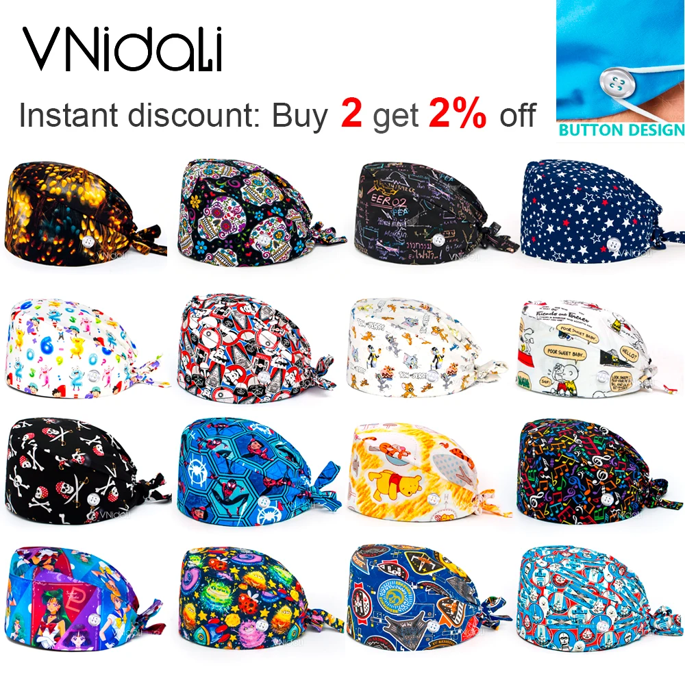 

Men and Women button scrub hat Pet Beauty Nurse Work Hats Dentistry Doctor Work Hat Scrubs Cap Dental Clinic Surgery Caps