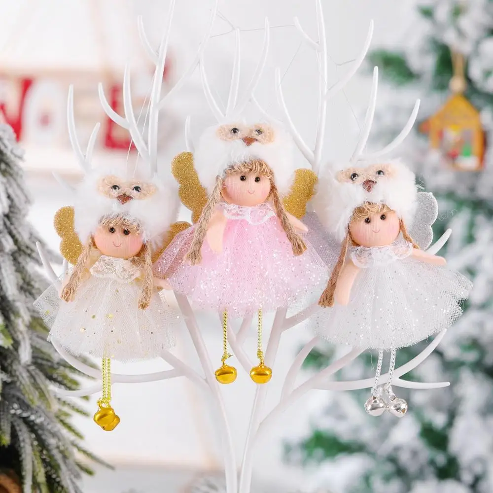 3PCS Christmas Tree Ornaments Angel Fluffy Cristmass Decoration Navidad 2020 Xmas Decor Happy New Year Girl Gifts Cute |