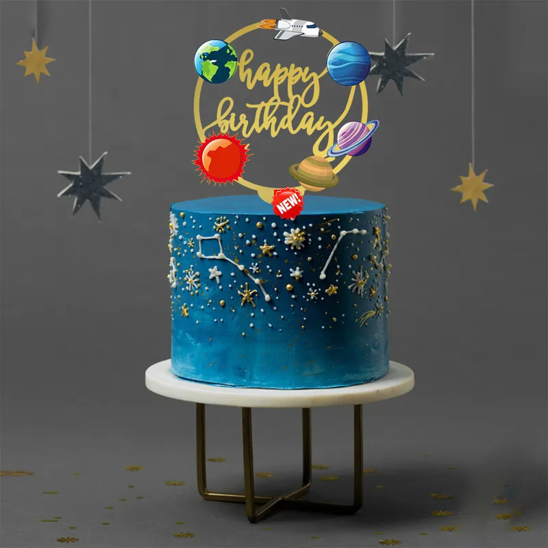 Acrilico Space Cake Cake Decorating Supplies buon compleanno Cake Topper ragazzi compleanno Cake Toppers decorazione per feste bomboniere