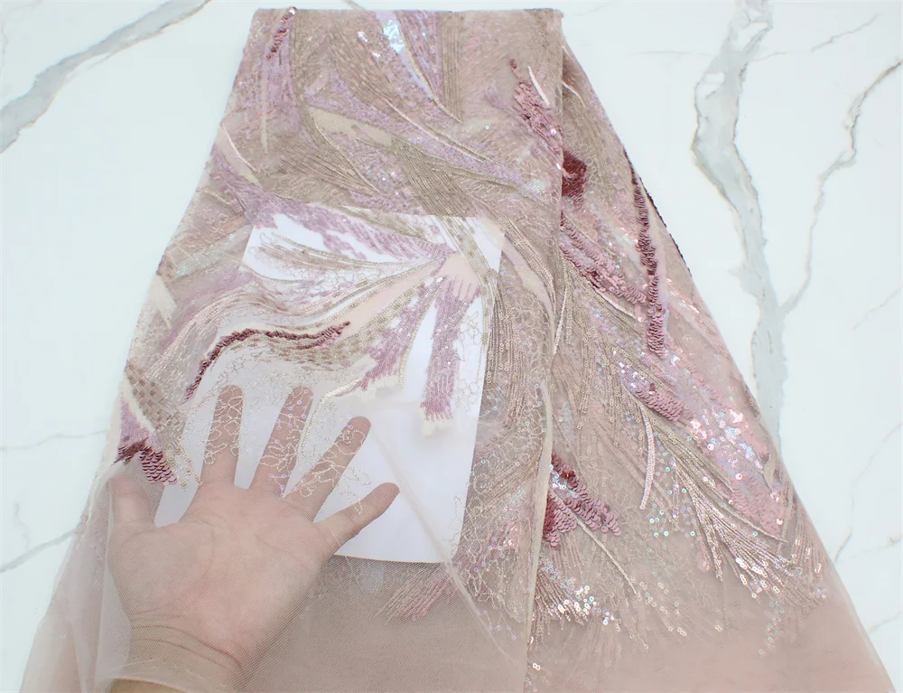 

High Quality African Lace Fabric Organza French Net Embroidery 3d Sequins Tulle Lace Fabric For Nigerian Party Dress 4206B