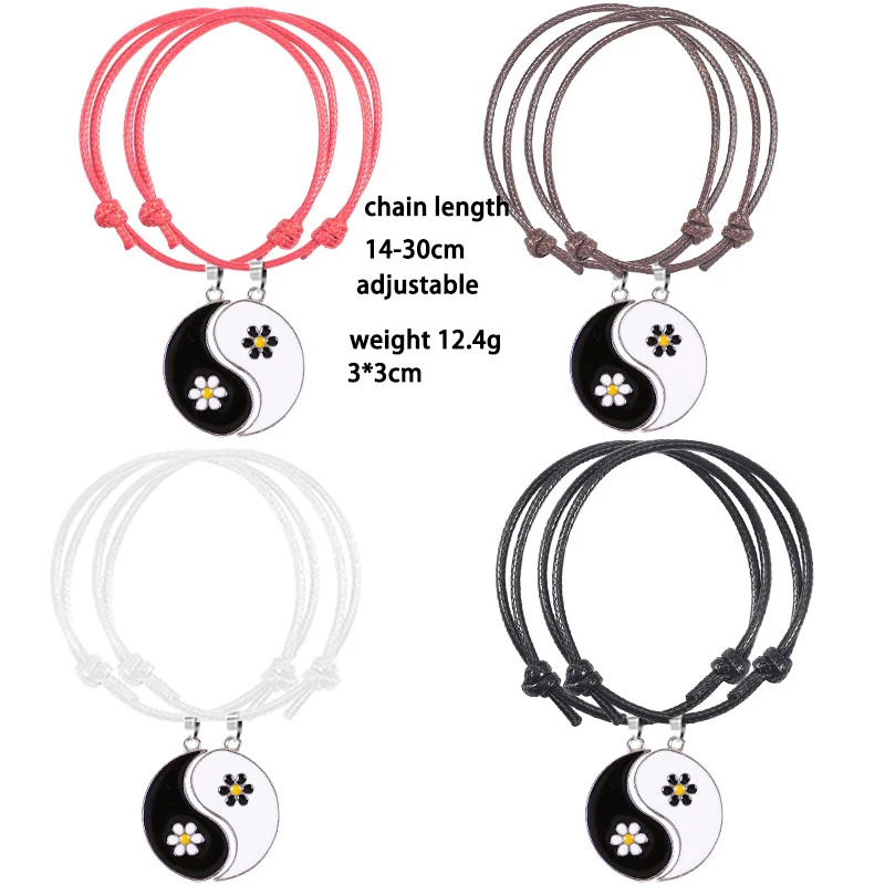 

Retro Chinese Style Couple Creative Flower Tai Chi Gossip Alloy Pendant Braided Rope Fashion Men And Women Friendly Gifts 2020