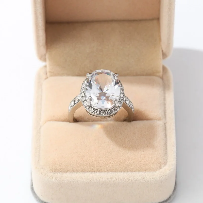 

Trendy Micro-set Small Broken Oval Zirconium Ring Prong Setting Big Crystal Rings Women Personality Party Ring Birthday