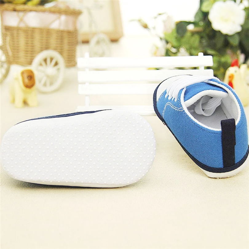 

Newborn Baby unisex Crib Shoes Cotton lace-up shallow baby prewalker shoes Toddler Canvas Print Non-slip first walkers A40
