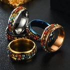 Кольцо из нержавеющей стали для мужчин и женщин, ювелирное изделие с вращающимся кольцом для пар, с черным и золотым цветным кристаллом, Подарочная бижутерия