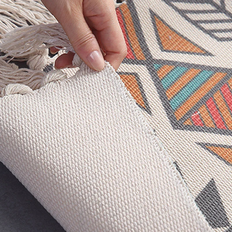 Ретро богемный ручной хлопковый льняной ковер прикроватный геометрический