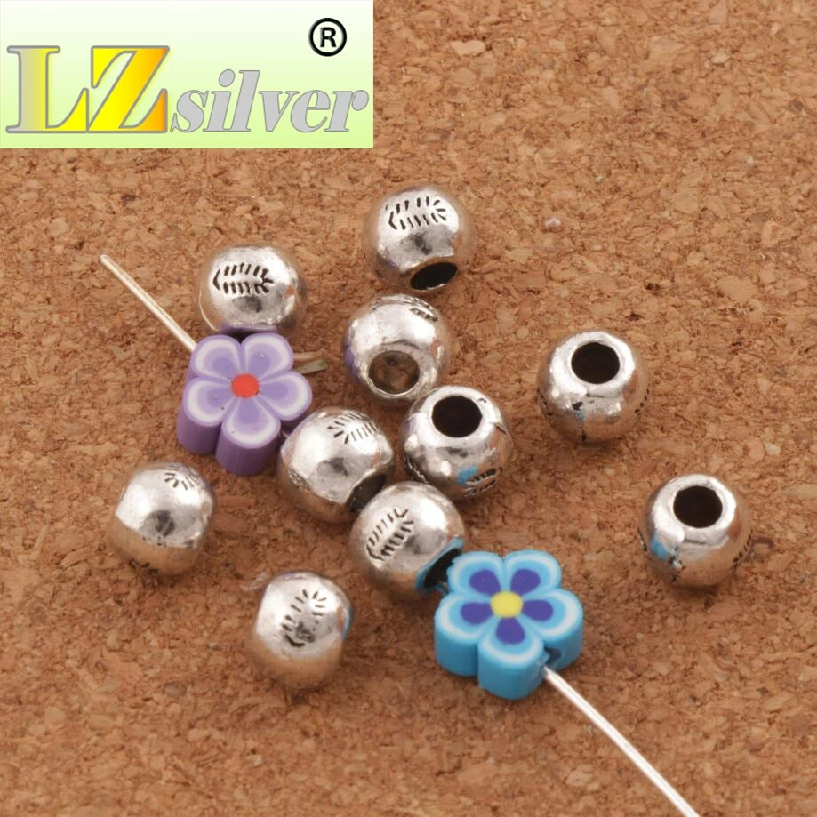 7mm Round Fish Bones Design Beads 200PCS Zinc Alloy Spacers L615