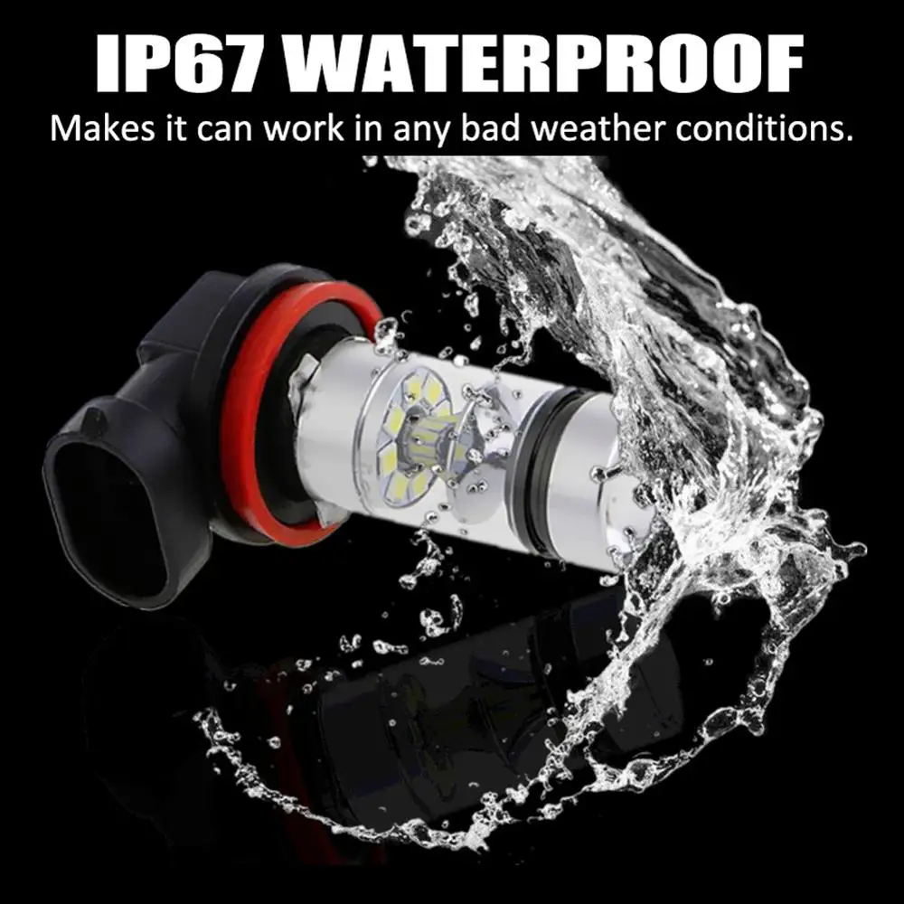 

2 шт. белый одиночный мощный Canbus универсальный H8 H9 H11 Светодиодный противотуманный светильник, дневные ходовые огни DRL, светильник 6500K 100 Вт, г...