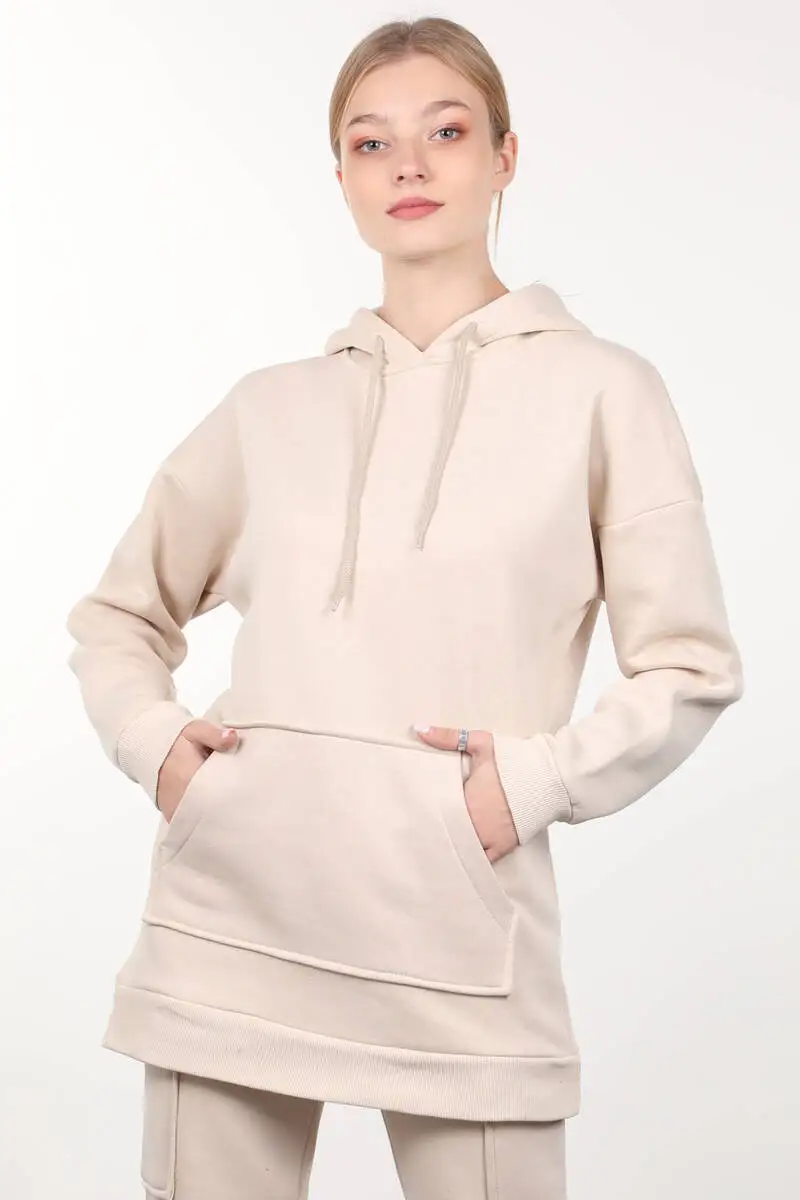 

Beige Şardonlu Hooded Women Sweatshirts