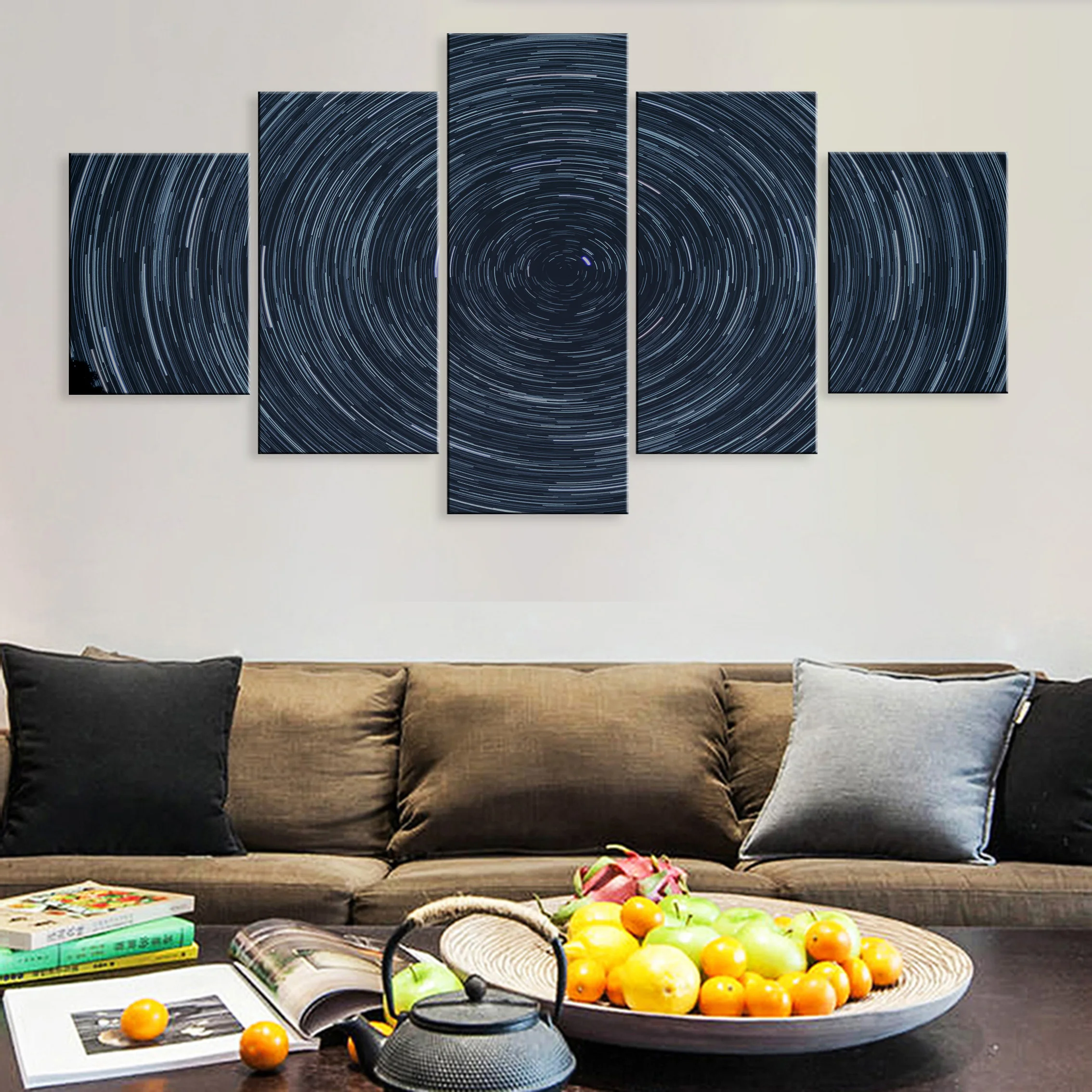 

Hd Printed Decoration Modern 5 Pieces Artwork Modular Poster Painting Canvas For Living Room Home Framework Starry sky Landscape