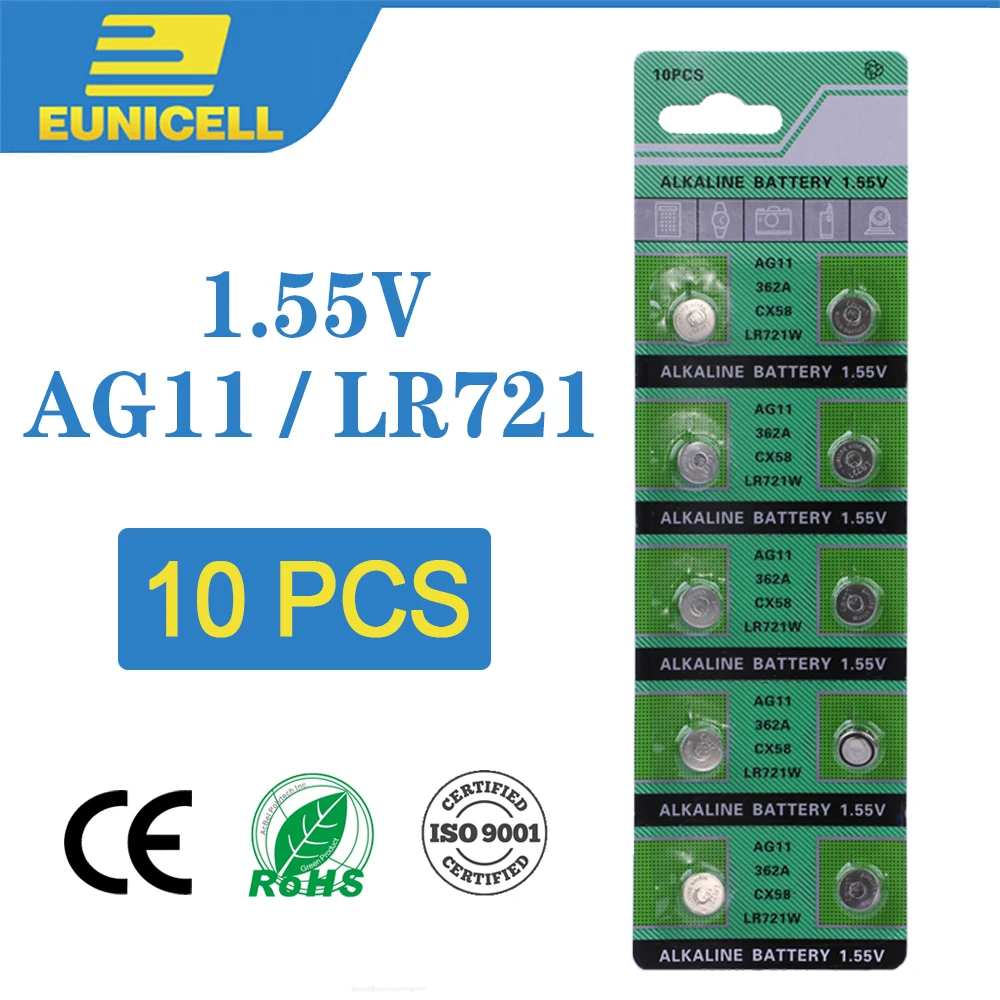Щелочные батарейки 1 55 в AG11 LR721 10 шт. на пуговицах 362A SR720 SR721SW SR58 162 423 532 G11A AG 11 для