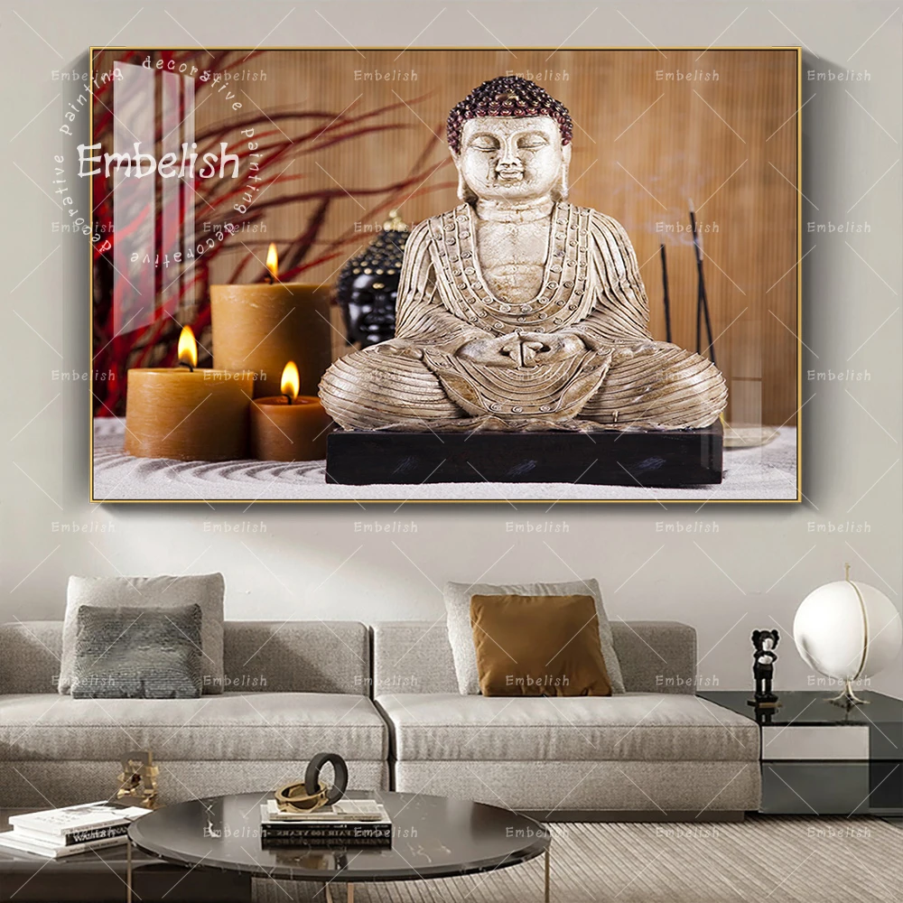 

Quality Buddha And Candle Modern Home Decor Artworks For Living Room Wall Art Posters HD Spray On Canvas Oil Paintings Pictures