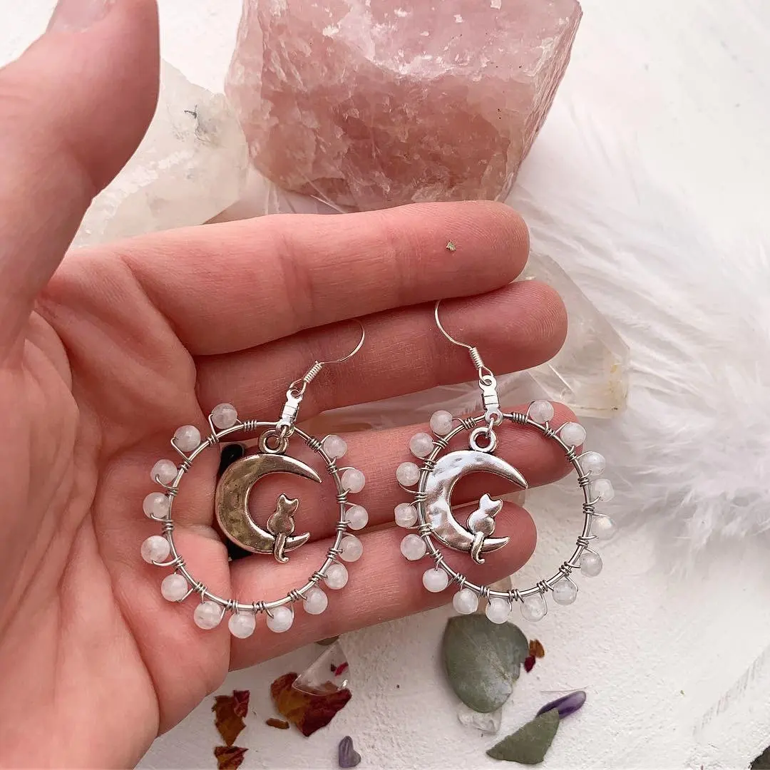 Серьги в виде кота на Луне серьги подарок для влюбленных кошек натуральный