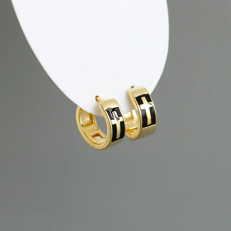 

2021 Trend Catholic Genre 925 Sterling Silver Cross Style Golden Women's Earrings