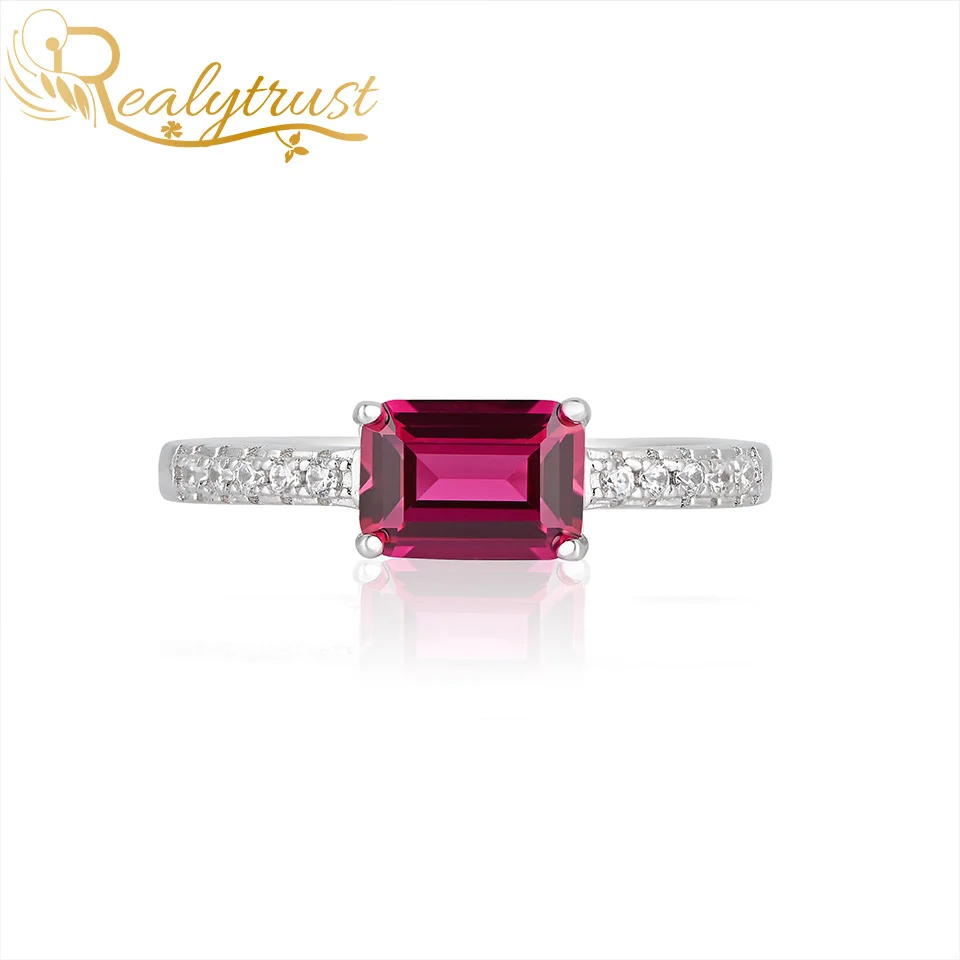

Realytrust Bling 5*7mm Emerald Cut Ruby Gemstone Rings for Women Solid 925 Sterling Silver Wedding Band Engagement Birthday Gift
