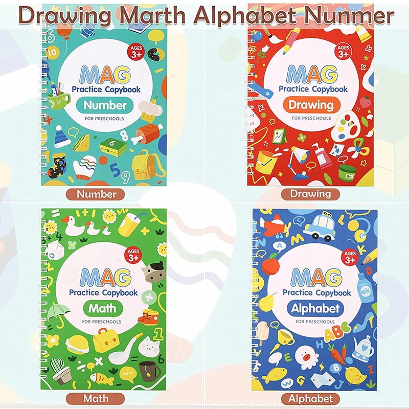 

Magic Practice Copybook Set Portable Handwriting Workbook Reusable Tracing Groovebook Magic Learning Stationery