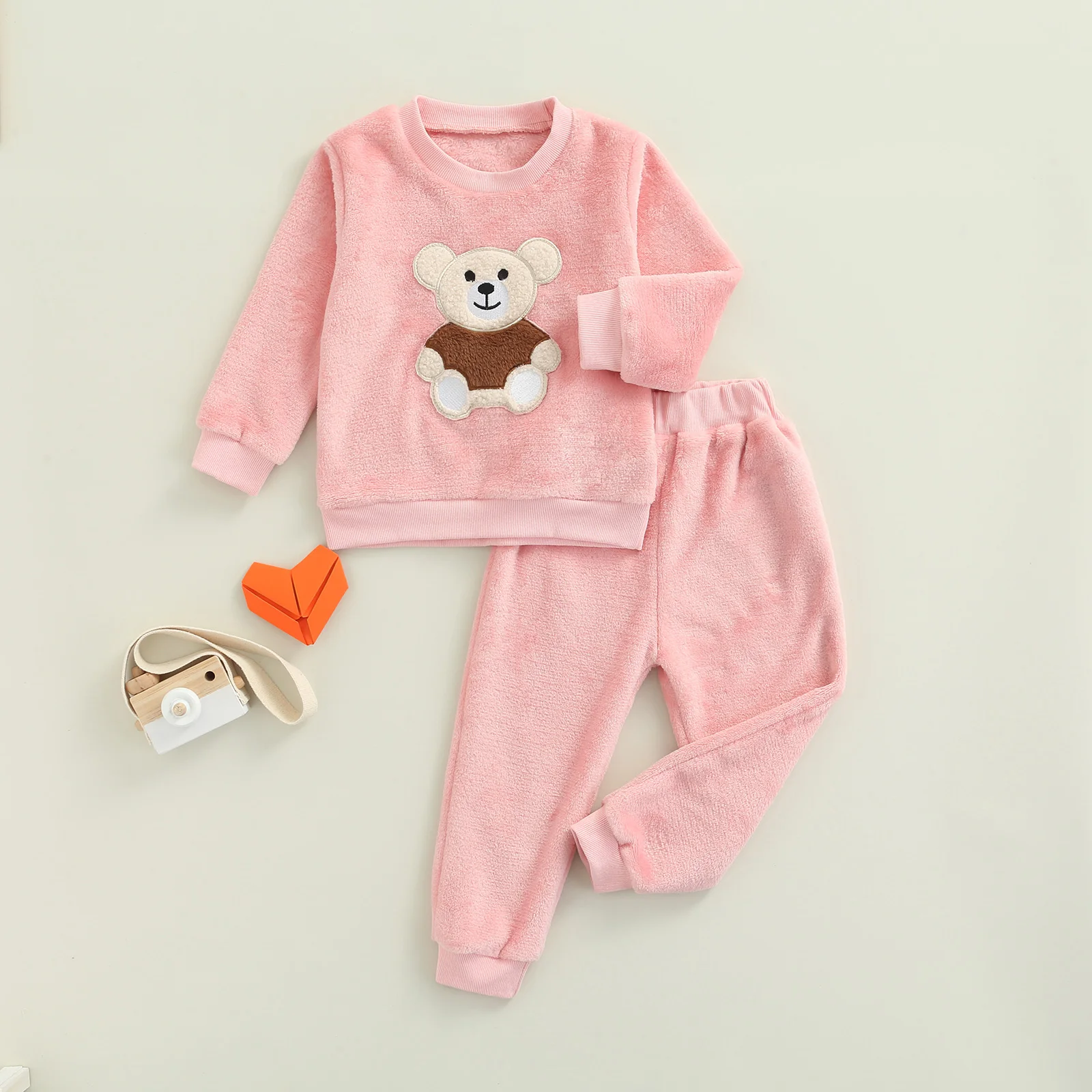 

Kids Infant Flannel Sleepwear Sets Kids Long Sleeve Round Neck Embroidery Sweatshirt + Solid Color Trousers Autumn Winter Sets