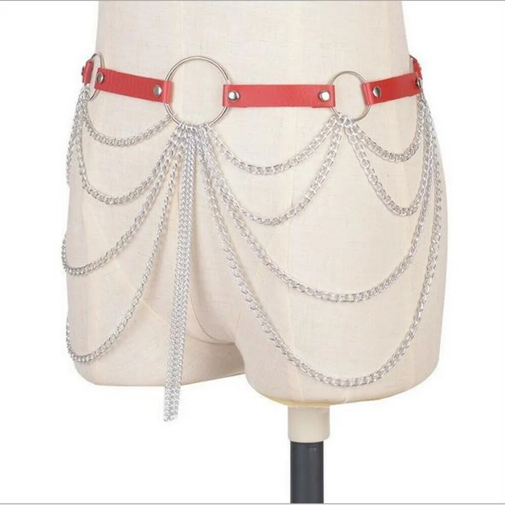 

Layered Leather Body Chain Belt Goth Sexy Skirt Punk Style Waist Accessories Strap Adjustable Festival Girls Jewelry