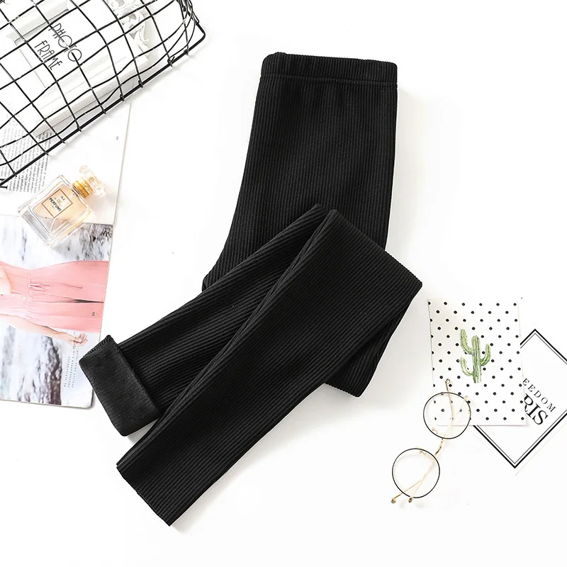 

Velvet Thicken Leggings Women Autumn Winter Ribbed High Waist Pencil Pants Casual Solid Slim Warm Trousers 2020 Fashion