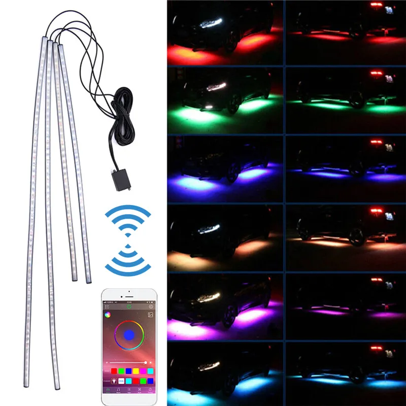

Светодиодная лента RGB под автомобиль, 4 шт., 12 В, IP68, Bluetooth-совместимая, управление через приложение, 60-120 см