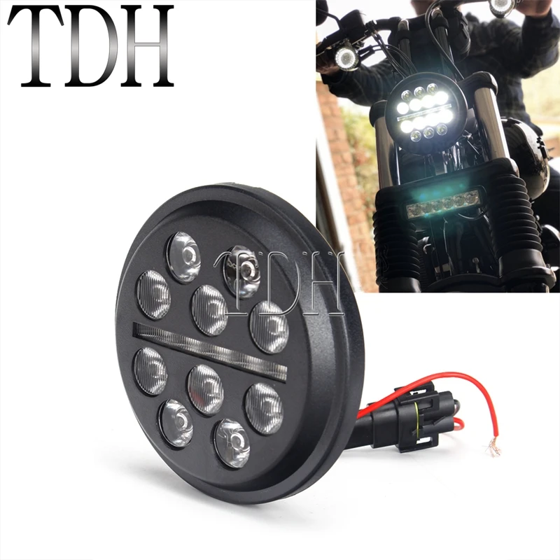 

9-14V 5W/30W H4 Plug 4.5" LED Fog Light 4-1/2" Head Lights Auxiliary Spotlight for Harley Bobber Chopper Scrambler Aluminum