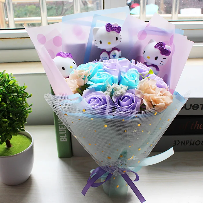 Популярная плюшевая в форме кошки кошка Мультяшные цветы букет на День святого