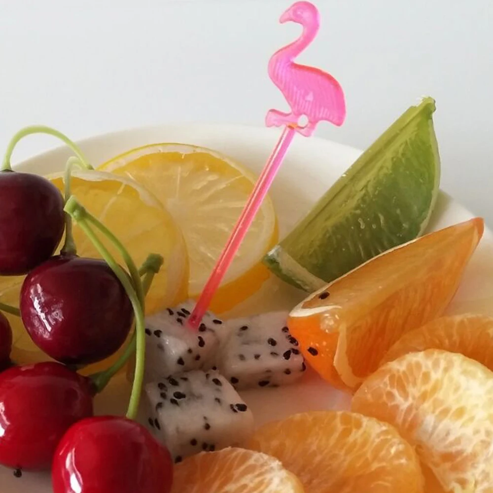 50 шт./лот многоцветные палочки Фламинго Фруктовые шпажки пластиковые десертные